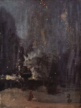 A painting of fireworks with a musical title